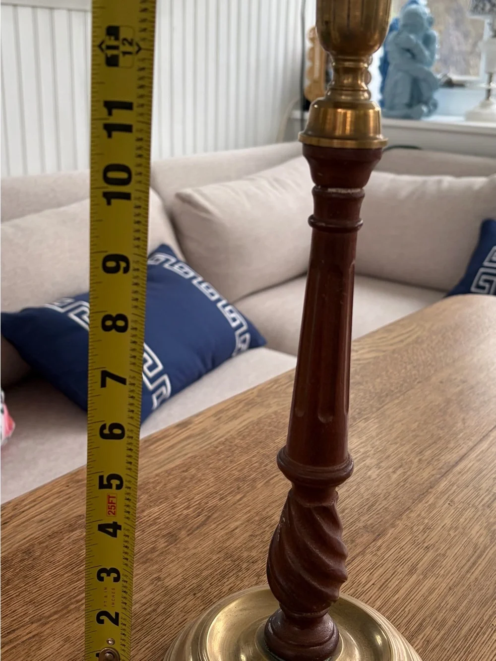 Source Unknown Brass and Brown Tall Candlestick Holder